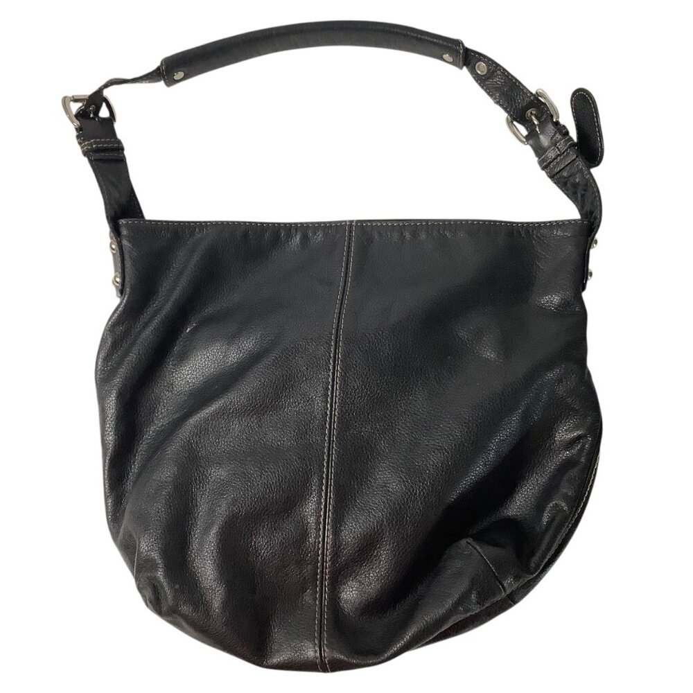 Tignanello Black Leather Shoulder Bag With‎ Adjustable Strap Zip Close
